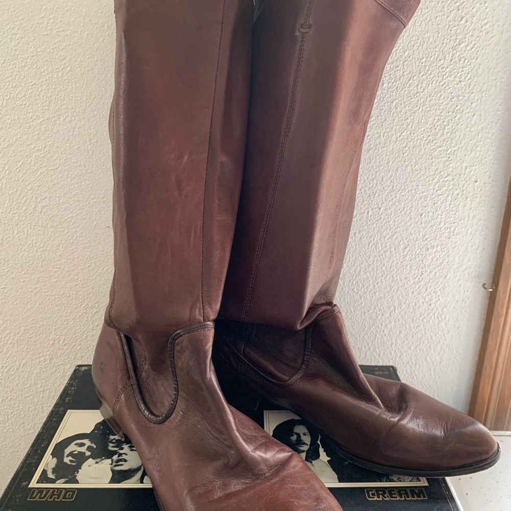 Frye Cindy Slouch Brown Leather Knee-High Boots
